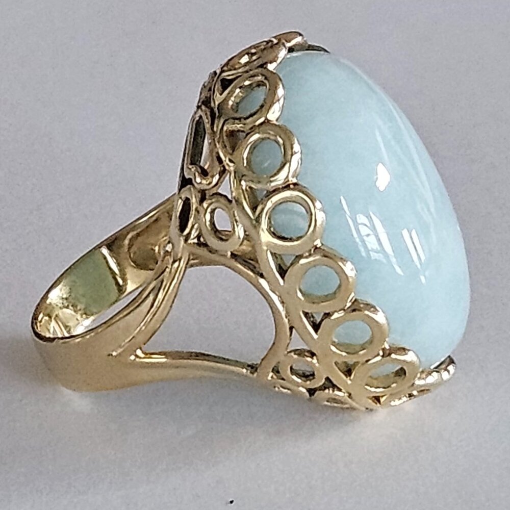 Huge Vintage Goldstone Jewelers Sterling 14k Vermeil Blue Quartz Statement Ring
